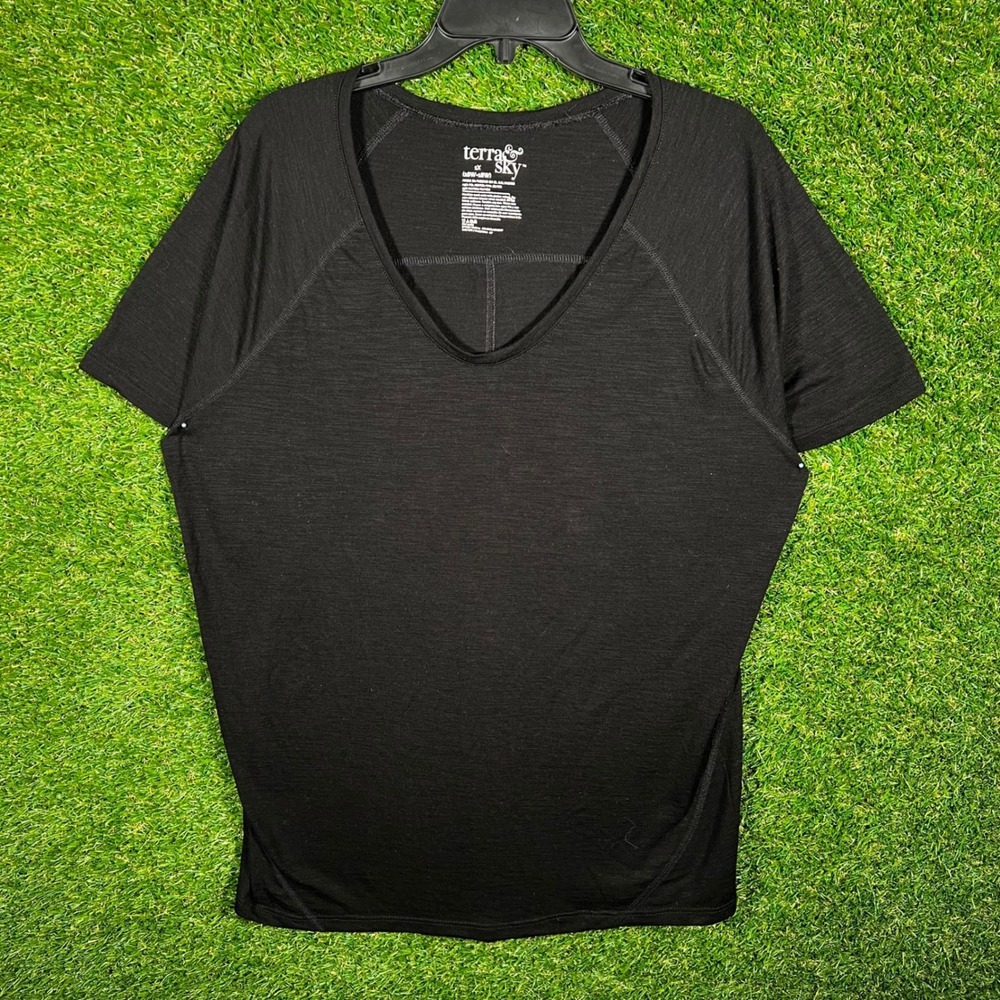 Terra & Sky Womens 1X Plus Black Soot V-Neck Raglan Short Sleeve T-Shirt TS18204